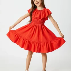 Koton Kleid - Rot - Gerüschter Saum Kinder Kleider 680455733 -Deutschland Lady Echt Verkaufs-Shop 1 org zoom 1072
