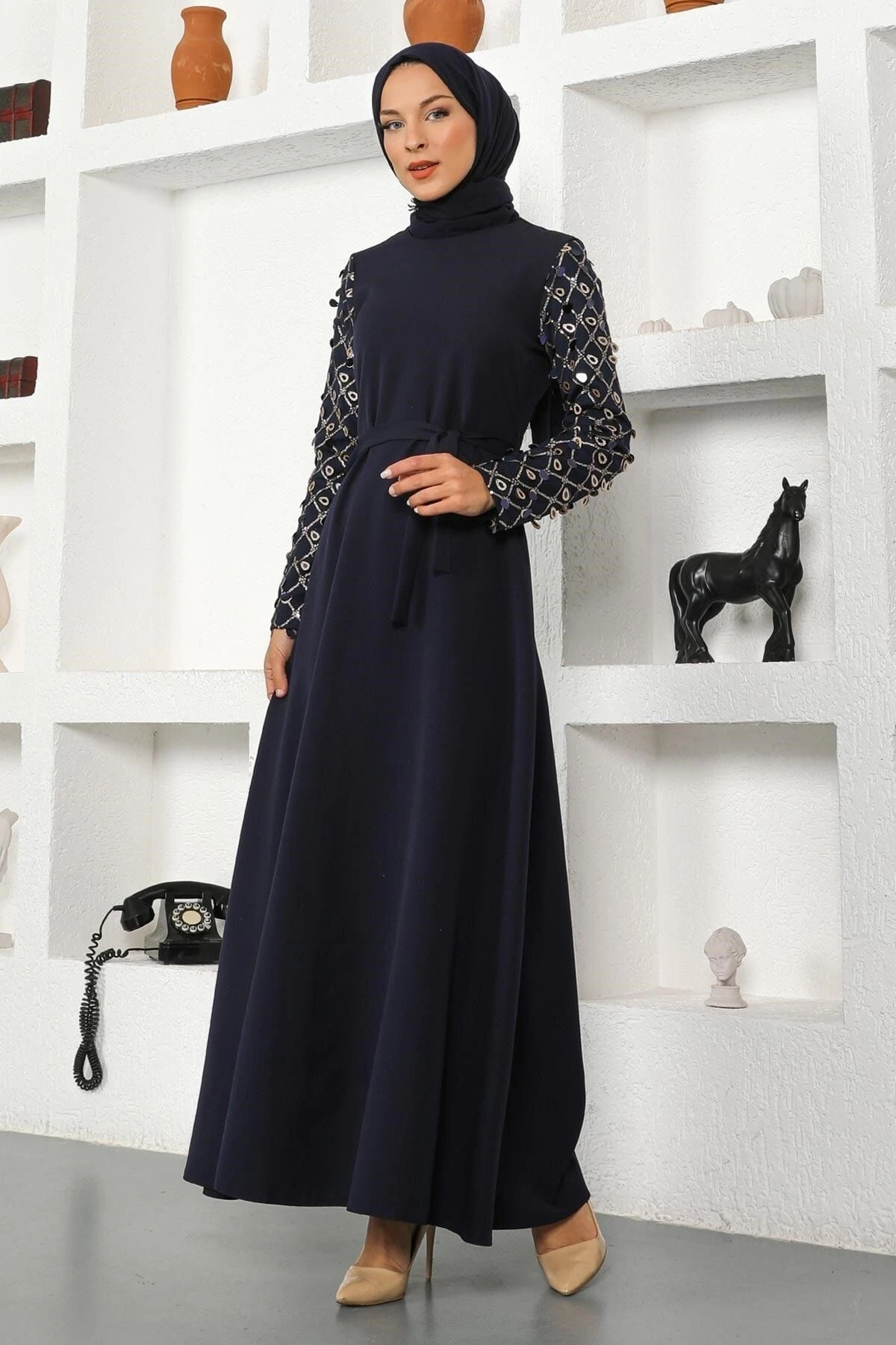 Modamihram Kleid - Dunkelblau - A-Linie Bekleidung Bekleidung 382210005 4 Modamihram Kleid - Dunkelblau - A-Linie Bekleidung Bekleidung 382210005 – Bild 3