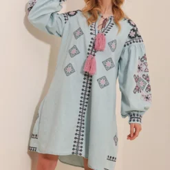 Trend Alaçatı Stili Kleid - Blau - A-Linie -Deutschland Lady Echt Verkaufs-Shop 4 org zoom 341