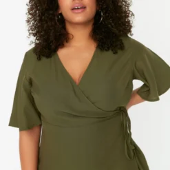 Trendyol Curve Große Größen In Kleid - Khaki - Wickelschnitt Damen Kleider 230108535 -Deutschland Lady Echt Verkaufs-Shop 4 org zoom 43