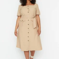 Trendyol Curve Große Größen In Kleid - Beige - A-Linie Damen Kleider 187293213 -Deutschland Lady Echt Verkaufs-Shop 5 org zoom 28